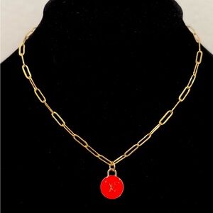 Gold Chain Necklace with Red Pendant
